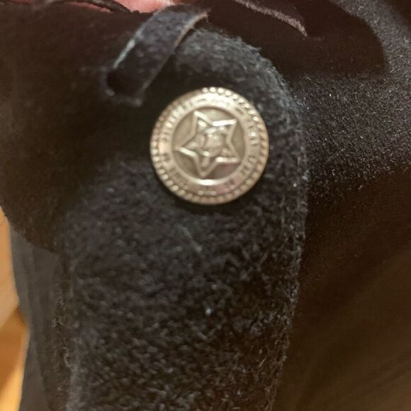 AJ Vintage Vest Leather Whipstitch Lined Silver Buttons Pockets Black Medium Men - Picture 3 of 7